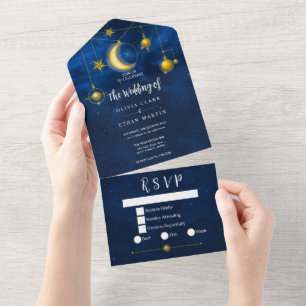 Celestial Guld Stars Midnight Blue Romantic alla i