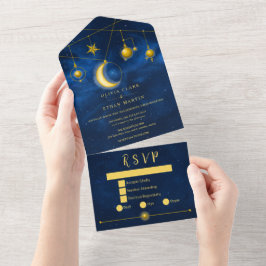 Celestial Guld Stars Midnight Blue Romantic alla i
