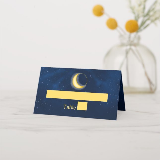 Celestial Guld Stars Midnight Blue Romantic Ställe Placeringskort (Framsida)