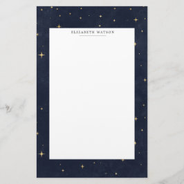 Celestial Guld Stars Monogram Stationery Brevpapper