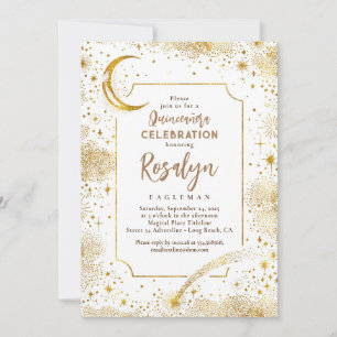 Celestial Guld Stars och Måne Night Quinceanera Inbjudningar