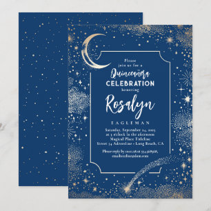 Celestial Guld Stars och Måne Night Quinceanera Inbjudningar