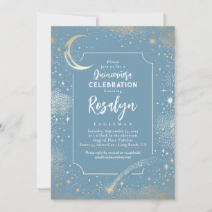 Celestial Guld Stars och Måne Night Quinceanera Inbjudningar
