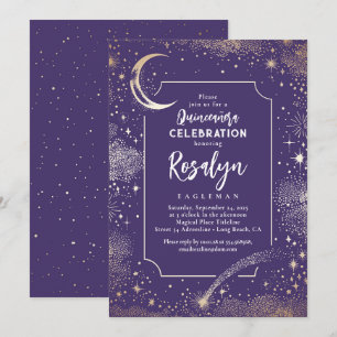 Celestial Guld Stars och Måne Night Quinceanera Inbjudningar