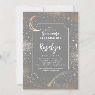 Celestial Guld Stars och Måne Night Quinceanera Inbjudningar