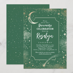 Celestial Guld Stars och Måne Night Quinceanera Inbjudningar