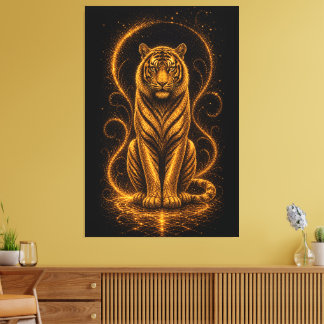 Celestial Guld Tiger Ande – Lysande Kosmisk Konst Canvastryck