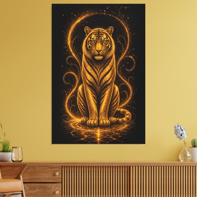 Celestial Guld Tiger Ande – Lysande Kosmisk Konst Canvastryck (Insitu (Vardagsrum))