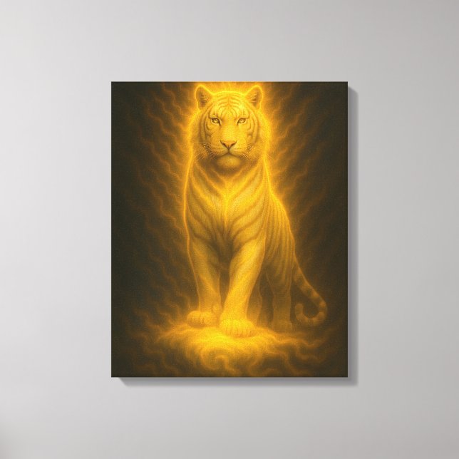 Celestial Guld Vit Tiger – Högsta Strålande Kraft Canvastryck (Framsida)