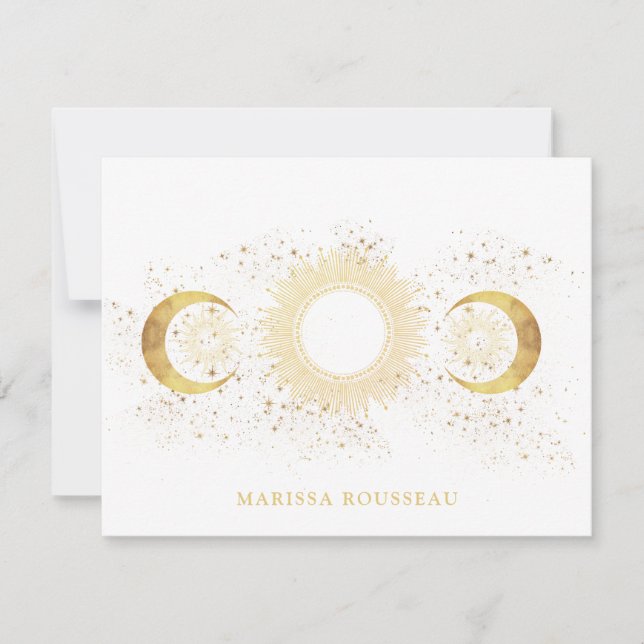 Celestial Guld Whit Sol Måne Anteckningskort (Framsida)