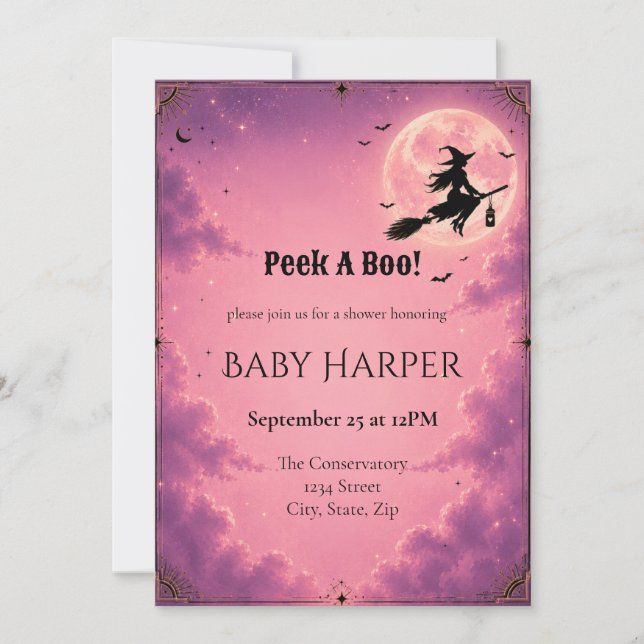 Celestial Halloween Baby Shower Inbjudan | Rosa (Framsida)