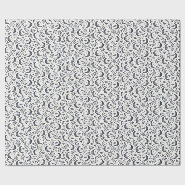 Celestial halvmåne månmottor Navy Botanisk Presentpapper (Seam)