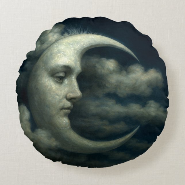 Celestial halvmåne & sol ansikte rund kudde (Framsidan)