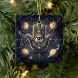 Celestial Hamsa Hand & Evil Eye Cosmic Protection  Julgransprydnad Keramik