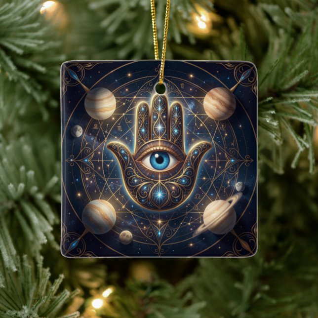 Celestial Hamsa Hand & Evil Eye Cosmic Protection  Julgransprydnad Keramik (Träd)