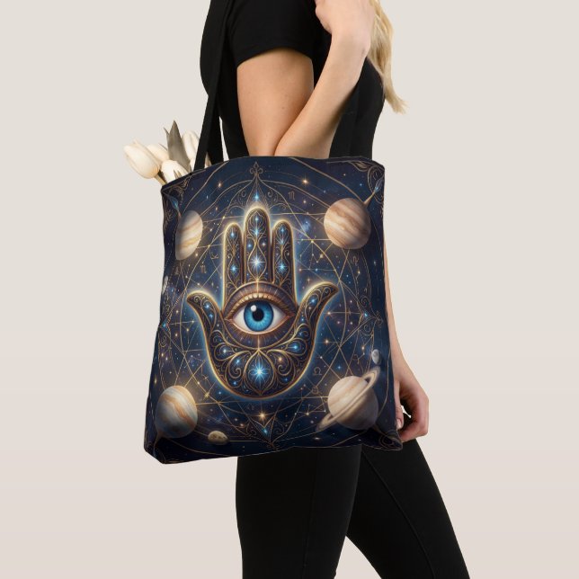 Celestial Hamsa Hand & Ondo Öga Kosmiskt Skydd  Tygkasse (Närbild)