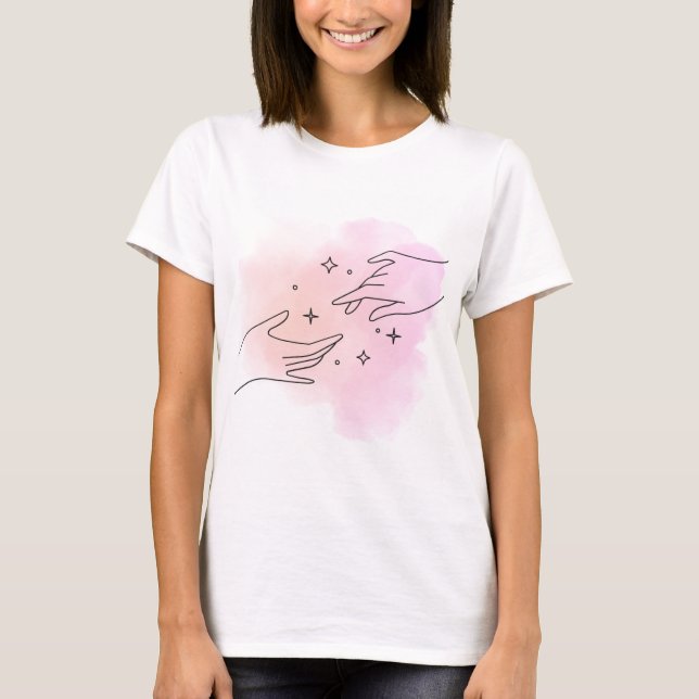 Celestial händer rosa vattenfärgsskjorta t shirt (Framsida)