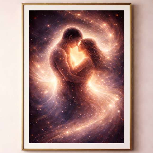 Celestial hängivenhet – Abstrakt kosmiskt parkonst Poster (Celestial Devotion – Abstract Cosmic Couple Art)