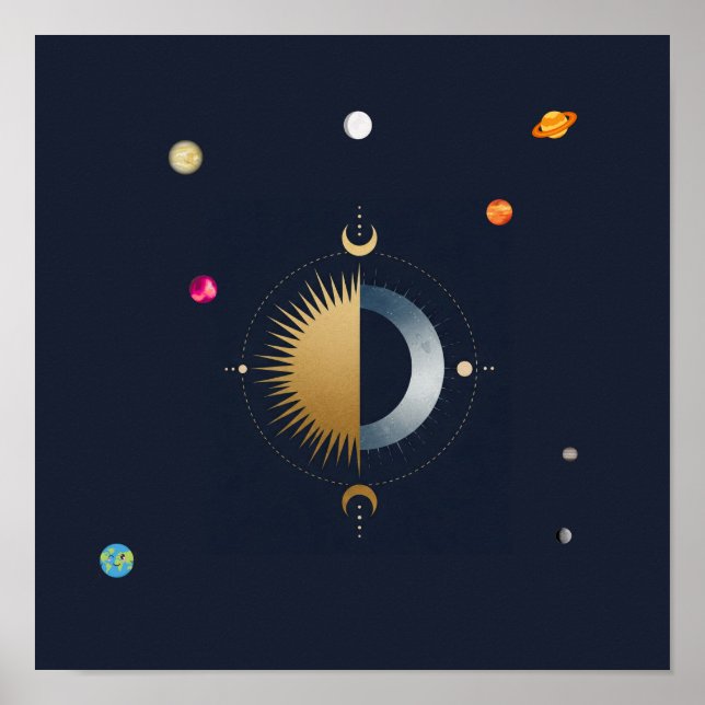 Celestial Harmony | Modern Sol & Måne Wall Art Art Poster (Framsidan)