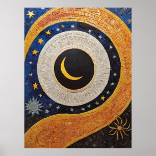Celestial Harmony Mosaic Sol Måne Stars Poster