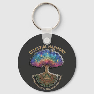 Celestial Harmony Träd - Kosmisk Meditation Mandal Nyckelring