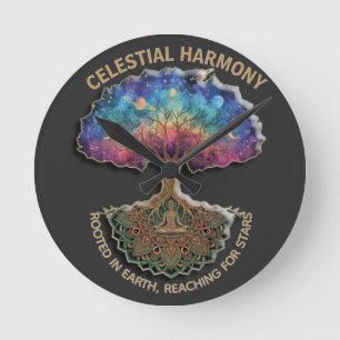Celestial Harmony Träd   Meditation (INGA Siffror) Rund Klocka