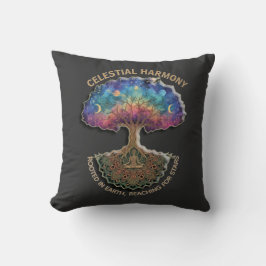 Celestial Harmony Tree - Cosmic Meditation Mandala Kudde