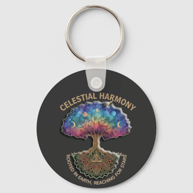 Celestial Harmony Tree - Cosmic Meditation Mandala Nyckelring (Framsida)
