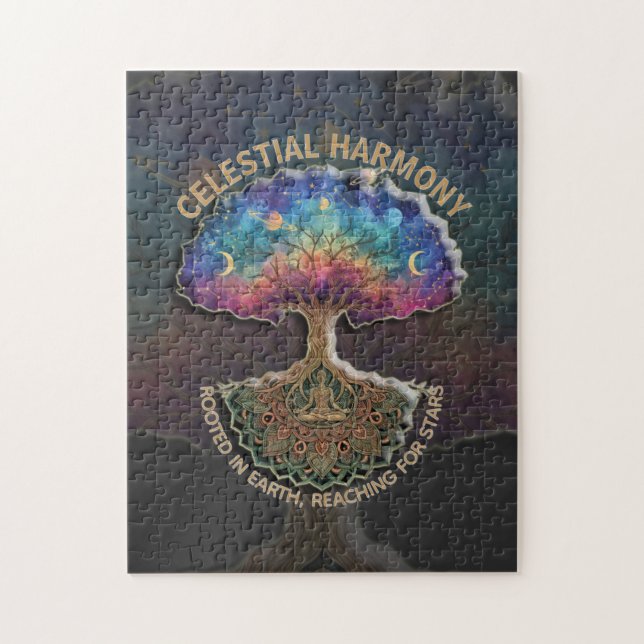 Celestial Harmony Tree - Cosmic Meditation Mandala Pussel (Vertikal)