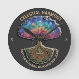Celestial Harmony Tree - Cosmic Meditation Mandala Rund Klocka