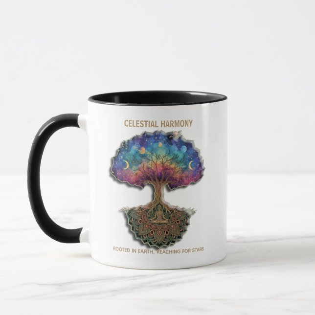 Celestial Harmony Tree | Kosmisk Meditationsmandal Mugg (Vänster)