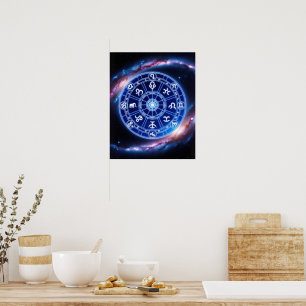 Celestial Harmony Zodiac Mandala Cosmic Wall Art Poster
