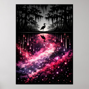 Celestial Heron Sump Reflektion Konst Poster