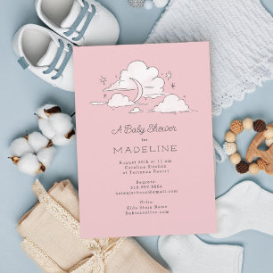 Celestial Himmel Cloudy Ljus rosa Baby Shower Inbjudningar