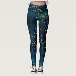 Celestial Himmel Guld Stars Leggings