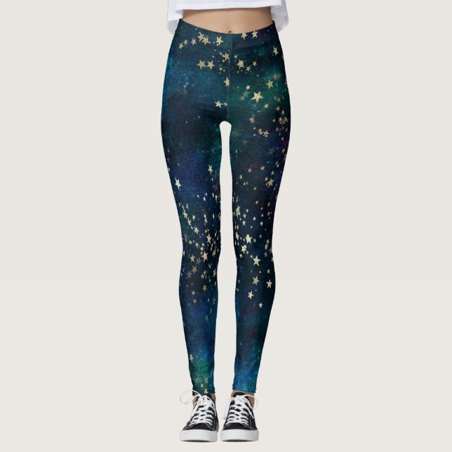 Celestial Himmel Guld Stars Leggings (Framsida)