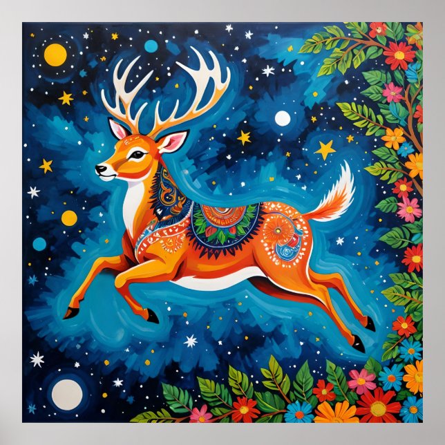 Celestial Hjort - Gond Art i stjärnor Poster (Framsidan)