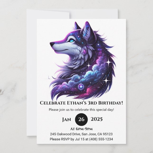 Celestial Howl Wolf Birthday Inbjudningar (Framsida)