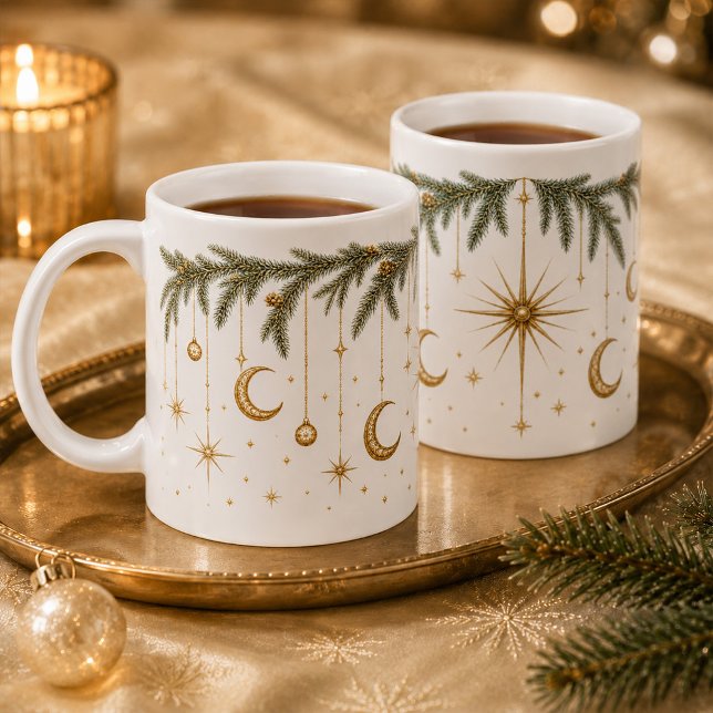 Celestial julmåne stjärnor Evergreen-mugg Jumbo Mugg (Celestial Christmas Moon Stars Evergreen Mug)