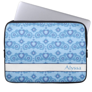 Celestial Kärlek Stars Hearts Blue Mönster Namn Laptop Fodral