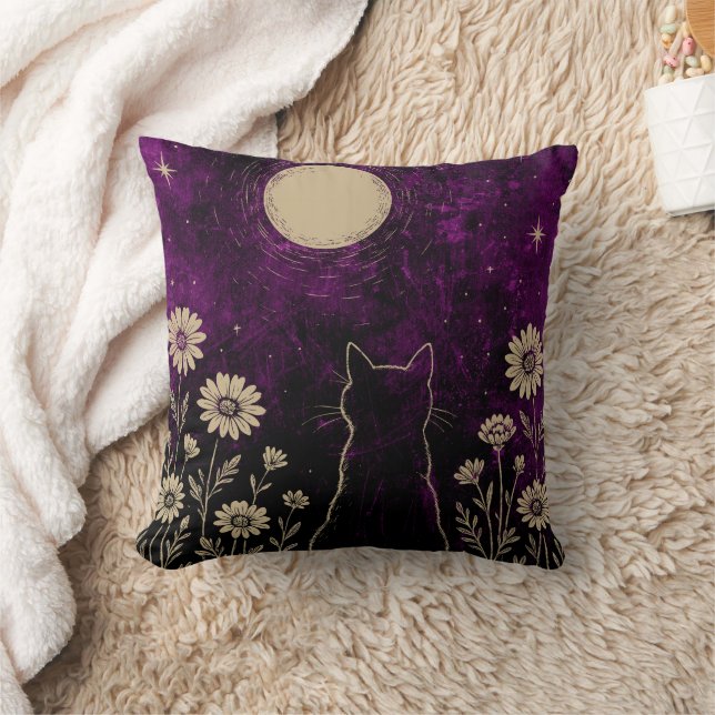Celestial Katt Blommig Lila Kudde (Filt)