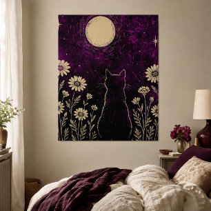Celestial Katt Blommig Lila Poster