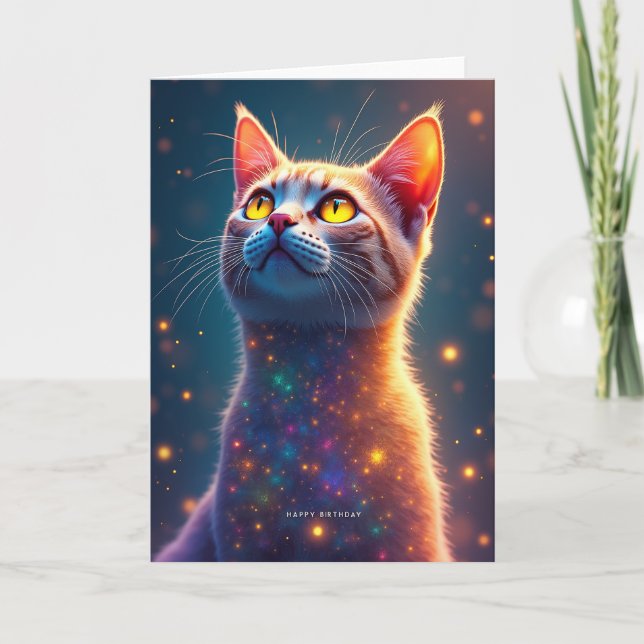 Celestial Katt Födelsedags Kort (Framsida)