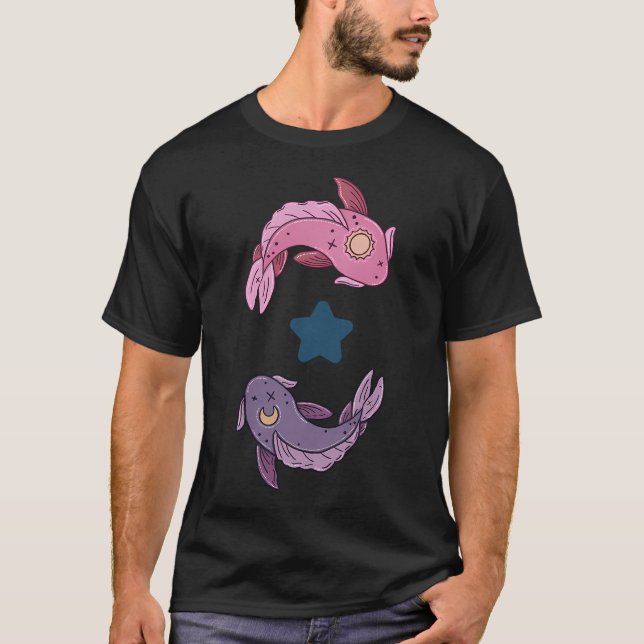 Celestial Koi Fiskpar Sol och Måne Fiskarna Konst T Shirt (Framsida)