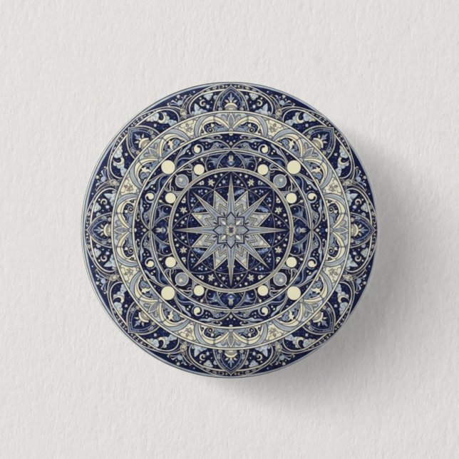 Celestial Kompass Mandala Stjärnmönster Konst Knapp (Framsida)