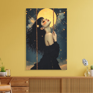 Celestial konst Gotisk kvinna Eterisk mystisk Canvastryck