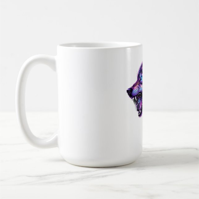 Celestial Kosmisk Galax Varg Ryter Grafik T-Shirt Kaffemugg (Vänster)