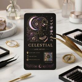Celestial Lash Artist Lyx Svart Guld QR Skönhet Visitkort