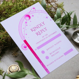 Celestial Lavender Rosa Sol Måne Stars Bröllop OSA Kort