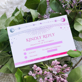 Celestial Lavender Rosa Sol Måne Stars Bröllop OSA Kort